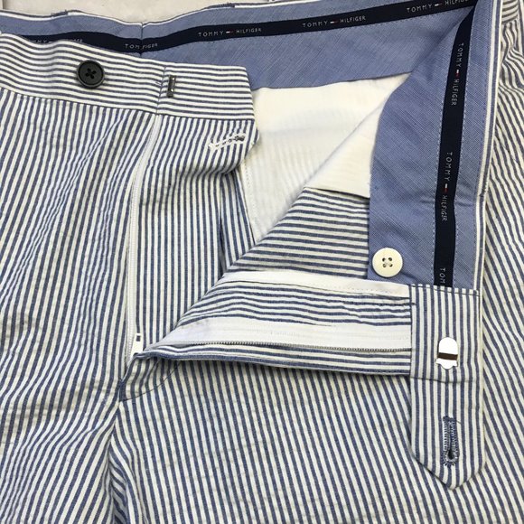 Tommy Hilfiger Mens Seersucker Dress Pants Blue White Striped Cotton Blend 36X30 - Picture 4 of 8